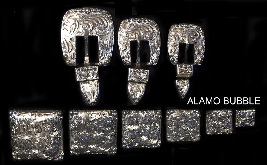 Alamo Bubble silver plate buckle and concho collection