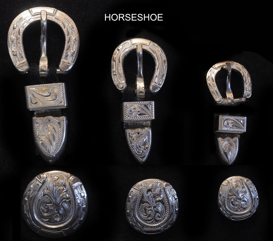 Horseshoe silver plate buckle and concho collection