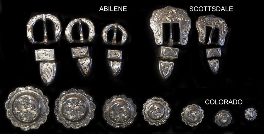 Silver plate buckle and concho patterns: Abilene, Scottsdale, and Colorado