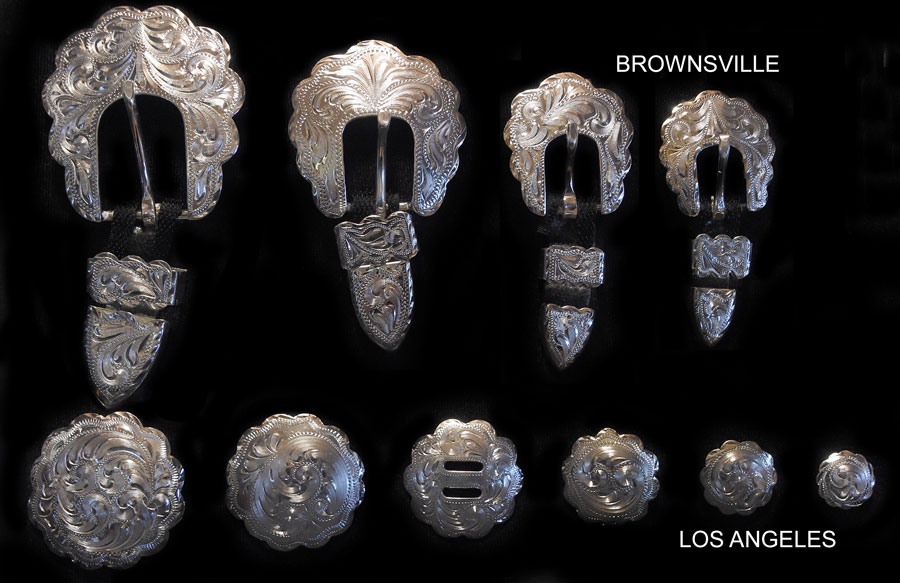Silver plate buckle and concho patterns: Brownsville and Los Angeles
