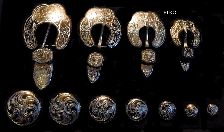 Silver plate Elko buckle and concho pattern