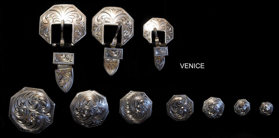 Silver plate Venice buckle and concho pattern